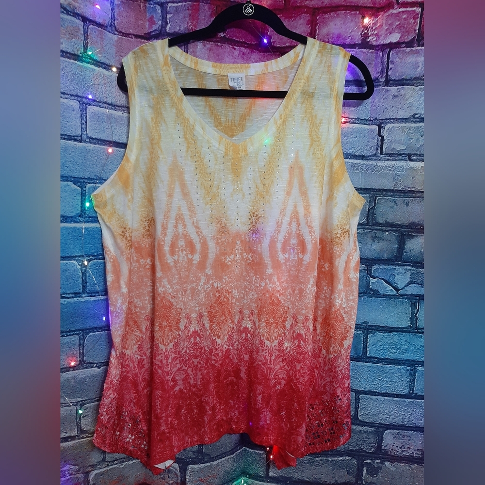 Time and Tru Gradient Tank Top-Yellow,pink, Orange&white W/ Rhinestones XXL (20)
